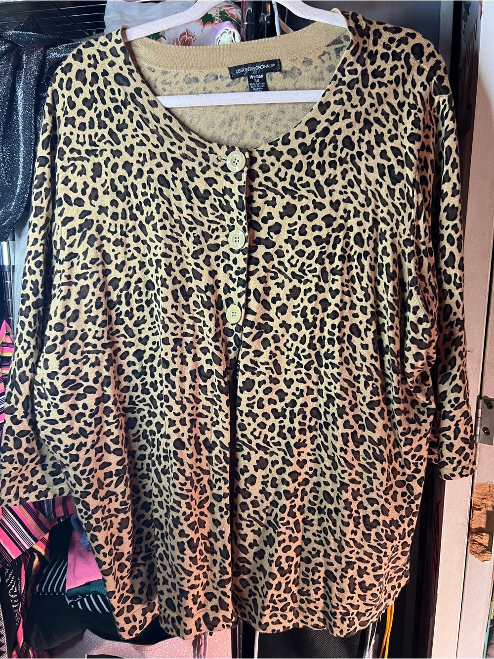 Designers Originals Leopard-Print Button Cardigan in Tan and Black